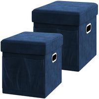 1 x RAW Customer Returns YITAHOME Bench with storage space Foldable 40x31x31cm x2 in velvet blue - Seat cube with storage space and lid with velvet cover - Seat cube footrest foldable storage box chest stool - RRP €32.99