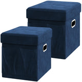 1 x RAW Customer Returns YITAHOME Bench with storage space Foldable 40x31x31cm x2 in velvet blue - Seat cube with storage space and lid with velvet cover - Seat cube footrest foldable storage box chest stool - RRP €32.99