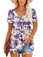 1 x Brand New CZIMOO Women s T-Shirt Tunic Blouse Elegant Work Tunic Shirt with Button-Down V-Neck Casual Tie Dye Summer Short Sleeve Tops Purple L - RRP €27.6