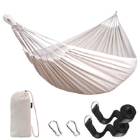 1 x RAW Customer Returns Anyoo Hammock Outdoor Cotton Comfortable Fabric with Tree-Friendly Straps for Hanging, Robust Portable Hammock with Travel Bag for Garden, Indoor, Balcony, Terrace, Camping - RRP €26.54