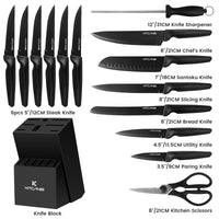 1 x RAW Customer Returns Knife block set 15 pieces, sharp stainless steel knife set with sharpening steel and wooden block, professional kitchen knife set from KITCANIS - RRP €57.99