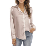 1 x RAW Customer Returns Zahala Battery Women s Blouse Elegant V-Neck Long Sleeve Casual Work Button Up Blouse Long Sleeve Pink,L  - RRP €9.98