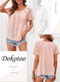 1 x RAW Customer Returns Dokotoo Women Summer Blouse Short Sleeve Lace Casual V Neck Blouse Sizes S-XXL A Pink XXL - RRP €24.0