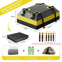 1 x RAW Customer Returns ISOPHO roof bag car roof rack bag, 15 cubic feet 425 liters waterproof foldable roof box for roof bag car without railing with railing, black yellow roof box with 6 straps, 4 of which are fixed - RRP €59.99