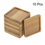 1 x RAW Customer Returns sourcing map Pack of 10 flower pot coasters, 8 cm square flower drip tray made of bamboo for indoor use - RRP €22.18