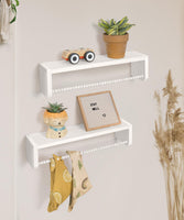 1 x RAW Customer Returns Mazjoaru wall shelf white children s room bookcase set of 3 floating shelves children s shelf white with wooden bead design for organizer kitchen spice rack wall decoration storage shelf for children  living room - RRP €47.39