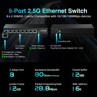 1 x RAW Customer Returns MokerLink 8 Port 2.5G Ethernet Switch, 8 x 2.5GBASE-T Ports, Compatible with 10 100 1000Mbps, Metal Unmanaged Fanless Network Switch - RRP €133.09