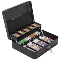 1 x RAW Customer Returns HAITRAL Metal Cash Box with Key Lock, Banknotes and Coin Safe, Portable Large Double Layer Secure Cash Box with 2 Keys - 30 x 24 x 9 cm, Black - RRP €34.42