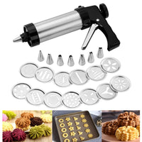 1 x RAW Customer Returns Pastry press, pastry syringe, stainless steel mold maker, baking set, decoration machine, icing machine for cakes, biscuits, DIY, 13 stencils, 8 nozzles - RRP €18.14