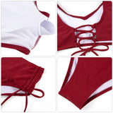 1 x RAW Customer Returns heekpek Women s Bikini Set Swimsuit Two Piece V-Neck Cross Back Lace-Up Bikini Top and Side Drawstring Swim Trunks Bikini Set Swimwear Sexy, Red Wine, L - RRP €33.99