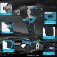 1 x RAW Customer Returns 1000Nm Cordless Impact Wrench Compatible with Makita BL1830 BL1840 BL1840B BL1850 BL1850B BL1860B 18V Lithium Battery, 1 2 Inch Brushless Impact Wrench with 6 Sockets Without Battery  - RRP €129.6