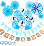 9 x Brand New 22 Pieces Baby Shower Decorations for Girls or Boys, with 10 Balloons Paper Bunting It s a Girl or Boy Banner 6 Paper Fans 4 Rolls of Ribbon for Baby Shower Boy  - RRP €97.02