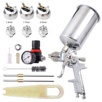 1 x RAW Customer Returns Pindex HVLP paint spray gun with 3 nozzles, spray gun with 1.4mm 1.7mm 2.5mm nozzle, paint spray gun with 1000CC aluminum cup, silver - RRP €41.99