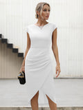 1 x RAW Customer Returns Missufe Party Dress Bodycon Cocktail Dress Wrap Dress Summer Dresses Women Elegant Figure-hugging Midi Dress white, large  - RRP €46.38