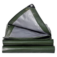 1 x RAW Customer Returns 4x4m tarpaulin fabric tarpaulin 180g green silver waterproof truck tarpaulin with eyelets protective tarpaulin boat tarpaulin wooden tarpaulin for garden furniture pool cover trampoline roof tarpaulin - RRP €36.29