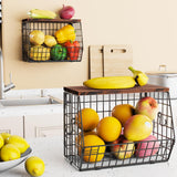 1 x RAW Customer Returns Mefirt Fruit Basket Hanging 2 Tier Fruit Basket, Fruit Bowl Hanging Basket Kitchen, Set of 2 Kitchen Organizer with Wooden Lid Wire Basket Stackable Wall Mountable for Storing Vegetables, Fruit and Snacks - RRP €45.99