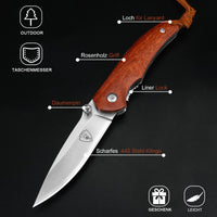 1 x RAW Customer Returns AUBEY Pocket Knife Small, Sharp Folding Knife Mini Knife with 440 Steel Blade, Wooden Handle, Liner Lock - EDC Knife Pocket Knife for Outdoor Survival Hunting Fishing Gift Collecting - RRP €18.14