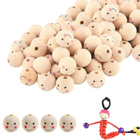 18 x Brand New Vulevirtue 80 pieces round wooden beads, large natural wooden beads, natural wooden beads 20 mm with face, wooden beads with angel face, for DIY handmade doll head, crafts and jewelry making - RRP €185.94