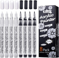 1 x RAW Customer Returns Black White Acrylic Pens, 0.7mm Permanent Marker Pens Waterproof Acrylic Paint Pens Stone Painting Pens for Stones Ceramics Wood Metal Paper Glass Fabrics Plastic Leather DIY 8 Pack - RRP €14.11