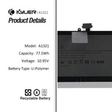 1 x RAW Customer Returns KYUER 77.5Wh A1321 Laptop Battery for MacBook Pro 15 15.4 A1286 Mid 2009 2010 MacBookPro5.3 EMC 2324 2325 2353 MB985LL A MB985F A MB986LL A MC118LL A MC371LL A MC371B A MC372LL A MC373LL A MC373B A - RRP €49.34