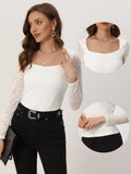 1 x RAW Customer Returns Allegra K Women s Long Sleeve Transparent Lace Blouse Mesh Flowers Lace Elegant Top White S - RRP €37.13