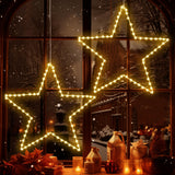 1 x RAW Customer Returns ELKTRY LED Christmas Lights of 50CM Stars 2Packs 140LEDs Battery Operated Christmas Curtain Lights with Timer IP44 Waterproof 8 Modes, Christmas Curtain Lights with 4 Hooks for Window Garden Outdoor Indoor - RRP €49.99