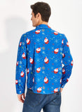 1 x RAW Customer Returns Fanient Men s Christmas Santa Claus Reindeer Shirt Long Sleeve Button Down Xmas Shirts Ugly Shirt Floral Shirt for Party Xmas - RRP €24.19