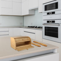 1 x RAW Customer Returns Bamboo Bread Box with Integrated Chopping Board - Crumb Recovery - Bread Box - Bread Basket - Sliding Door - Ideal for Storing Bread - 37 x 23 x 19.7 cm - RRP €34.99