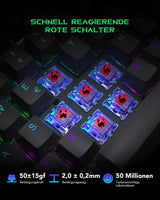 1 x RAW Customer Returns Black Shark Mechanical Gaming Keyboard RGB Lighting, QWERTZ German Layout, Red Switches, Anti-Ghosting 105 Keys, Metal Plate, Fully Programmable Gaming Keyboard, for PC Gamers - RRP €63.52