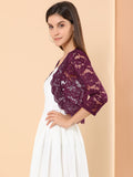 1 x RAW Customer Returns Allegra K Women s Lace Festive Bolero 3 4 Sleeve Wedding Cardigan Open Front Crop Cardigan Shrug Burgundy M - RRP €35.99