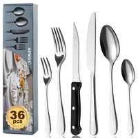 1 x RAW Customer Returns BEWOS 36-piece cutlery set with steak knife service for 6, premium stainless steel cutlery sets for home kitchen, high-quality knife-spoon-fork cutlery set, highly polished, dishwasher safe - RRP €31.46