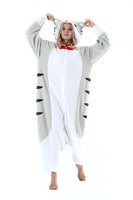 1 x RAW Customer Returns AKAAYUKO Women Men Carnival Costume Pajamas Christmas Animal Onesie Halloween Jumpsuit Pajamas Fancy Dress Night Suit Gray Flower Cat - RRP €29.99