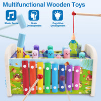 8 x Brand New Baby wooden toy Montessori xylophone and hammer game toy for 3 4 5 year old boys and girls, 7 in 1 motor skills toy children s toy, Christmas gift for children aged 3 and over - RRP €199.92