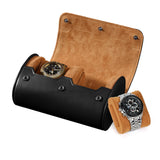 1 x RAW Customer Returns Asvert watch roll watch box travel watch case travel watch box 2 watches watch box travel case for small watches watch case travel transport box watch bag leather genuine black  - RRP €29.99