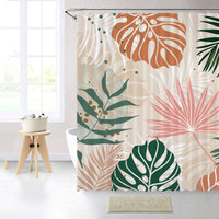 6 x Brand New Shower Curtain Boho 180 x 180 cm Shower Curtain Modern Abstract Boho Style Palm Leaves Brown Shower Curtains Washable Polyester Anti Mould Waterproof Bathroom Curtain for Bathtub with 12 Hooks - RRP €95.94