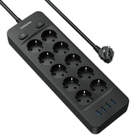 1 x RAW Customer Returns NVEESHOX power strip with 4 USB, 10-way power strip with switch, multiple socket surge protection 4000W 16A , 2M power strip wall mounting, multiple plug for office, kitchen - RRP €26.21