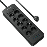 1 x RAW Customer Returns NVEESHOX power strip with 4 USB, 10-way power strip with switch, multiple socket surge protection 4000W 16A , 2M power strip wall mounting, multiple plug for office, kitchen - RRP €30.73