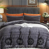 1 x RAW Customer Returns Freyamy Plush Jacquard Bed Linen 200x220cm Grey Dark Grey Flannel Fluffy Winter Bed Linen Velvet Flannel Cashmere Touch Reversible Bed Linen Warm Duvet Cover with Zipper and 2 Pillowcases 80x80cm - RRP €61.99