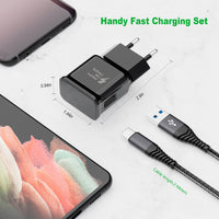 1 x RAW Customer Returns Charger with charging cable USB C nylon fast charging for Samsung Galaxy A15 A14 A13 A04s A55 A35 A34 A33 A25 A23 A53 S10 S10e S9 S8 S20 M34, fast charger and 2M cable fast charging cable 2-pack  - RRP €18.98