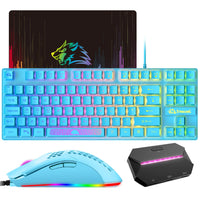 1 x RAW Customer Returns Ziyou LANG Gaming Keyboard Mouse, Plug and Play with Adapter Converter, RGB Backlit Gaming Keyboard 6400DPI Mouse for PS4 Xbox One Xbox 360 Nintendo Switch PC Mac-Blue UK Layout - RRP €56.99