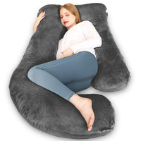 1 x RAW Customer Returns Chilling Home Pregnancy Pillow J Shape, Side Sleeper Pillow with Cover J Pillow Nursing Pillow Large Positioning Pillow, Pillow for Women and Side Sleepers Light Black, Velvet  - RRP €42.64