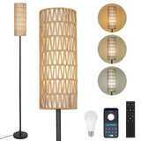 1 x RAW Customer Returns Rayofly Rattan Floor Lamp Living Room, Dimmable Floor Lamp with Remote Control, App Control, Boho Floor Lamp with Rattan Linen Lampshade, Black Floor Lamp for Bedroom, Office Including Light Bulb  - RRP €59.99