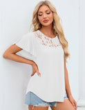 1 x RAW Customer Returns Amoretu Women Summer Tunic Round Neck Elegant Lace Short Sleeve Tunic White M - RRP €25.99