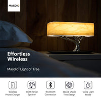 1 x RAW Customer Returns Masdio Bedside Lamp Desk Lamp with Wireless Charger Bluetooth Speaker Touch Lamp for Bedroom Wood Light of Tree  - RRP €145.99