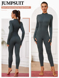 1 x RAW Customer Returns Voqeen Women s Sports Jumpsuit Yoga Jumpsuit with Zipper Long Sleeve One Piece Suit Elastic Tight Jumpsuit Fitness Sexy Ribbed Knit Bodysuit for Gym Overalls - RRP €26.77