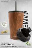 1 x RAW Customer Returns MAMEIDO thermal mug with straw 470ml 700ml - drinking cup with lid and straw made of stainless steel, double-walled insulated, leak-proof - coffee to go cup Oak Wood, 0.47l  - RRP €29.99