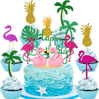 3 x Brand New YGCHEN cake decoration flamingo cake decoration pineapple cake topper Happy Birthday Cake Toppers Flamingos Figures Cake Decoration Hawaii Aloha Cupcake Topper Summer Birthday Party Decoration - RRP €39.21