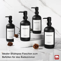 3 x RAW Customer Returns GMISUN shampoo bottles for filling, 4 pieces 500ML shower gel and shampoo dispenser for shower, glass soap dispenser shower black matt, stylish shower dispenser for bathroom, modern shower gel dispenser for shower - RRP €71.97