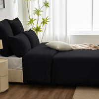 1 x RAW Customer Returns WAVVE bed linen 220x240 3 pieces black - duvet cover 220 x 240 set with pillowcases 65x65 cm, bed linen sets 240x220 made of microfiber with zipper soft and non-iron - RRP €29.99