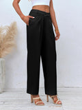 1 x RAW Customer Returns Feziakuk Women s Palazzo Trousers Plain Wide Leg Trousers Casual Fabric Trousers Fashion Button Suit Trousers Casual Trousers Black L - RRP €36.29